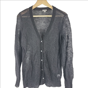 J.Jill Cardigan Lightweight Black Mohair Wool Blend V-Neck Buttons Size Medium